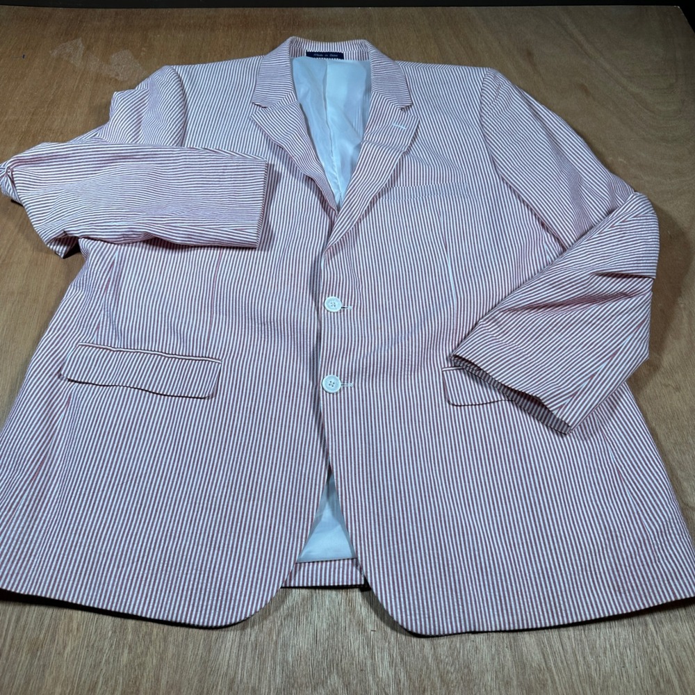 Alan Flusser Seersucker Blazer Mens 40L Red White Striped Sport Coat Preppy